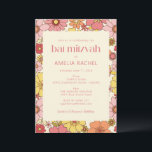 Retro Boho Rosa Gult Blommigt Groovy Bat mitzvah Inbjudningar<br><div class="desc">Retro Boho Rosa Gult Blommigt Groovy Bat mitzvah inbjudan</div>