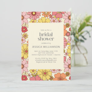 Retro Boho Rosa Gult Blommigt Groovy Bröllopsfest Inbjudningar