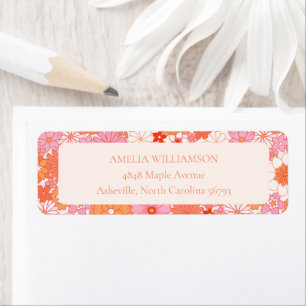 Retro Boho Rosa Orange Blommigt Anpassningsbar Ba Returadress Etikett