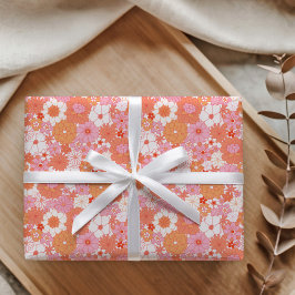 Retro Boho Rosa Orange Blommigt Cute Baby Shower Presentpapper