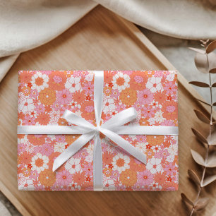 Retro Boho Rosa Orange  Blommigt Cute Baby Shower Presentpapper