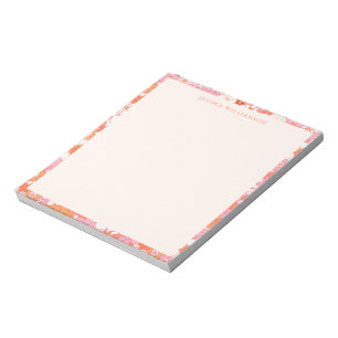 Retro Boho Rosa Orange Blommigt Personlig Namn Anteckningsblock