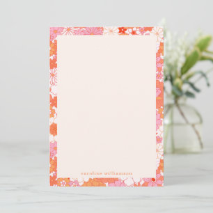 Retro Boho Rosa Orange Blommigt Personlig Namn Anteckningskort