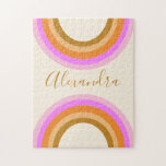 Retro Boho Rosa Rainbow Personlig Namn Pussel<br><div class="desc">Cute Retro Dubbla Rainbow Personlig  Script Rosa Puzzle</div>