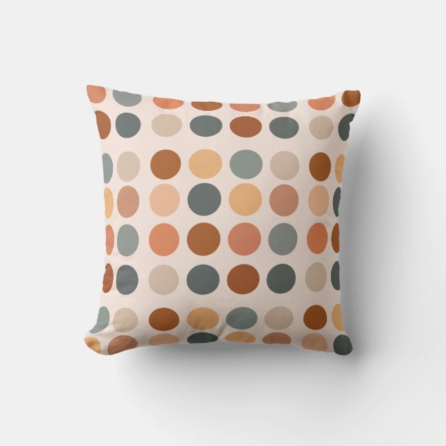Retro Boho Rust och Neutralt Polka dots Kudde (Framsida)