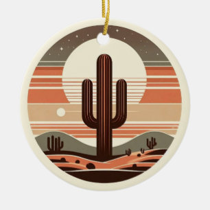 Retro Boho Saguaro Kaktus Öken Solnedgång Ornament