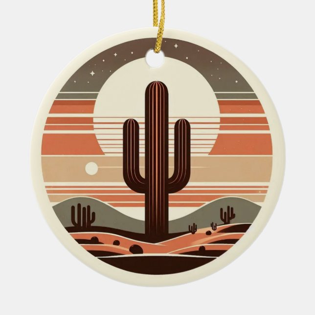 Retro Boho Saguaro Kaktus Öken Solnedgång Ornament (Framsidan)