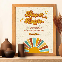 Retro Boho Sol Baby Shower Diaper Raffle Sign Fototryck