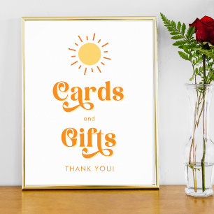 Retro Boho Sol-kort och presenterar babyskylt Poster