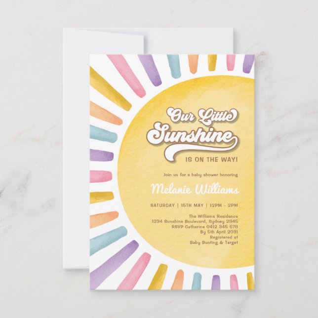 Retro Boho Solsken Tjej Baby Shower Inbjudningar (Framsida)