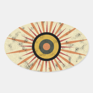 Retro Boho Solstråledesign Ovalt Klistermärke