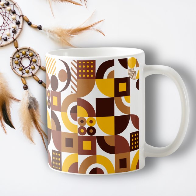 retro boho stil modern färglös geometrisk mönster kaffemugg (Skapare uppladdad)
