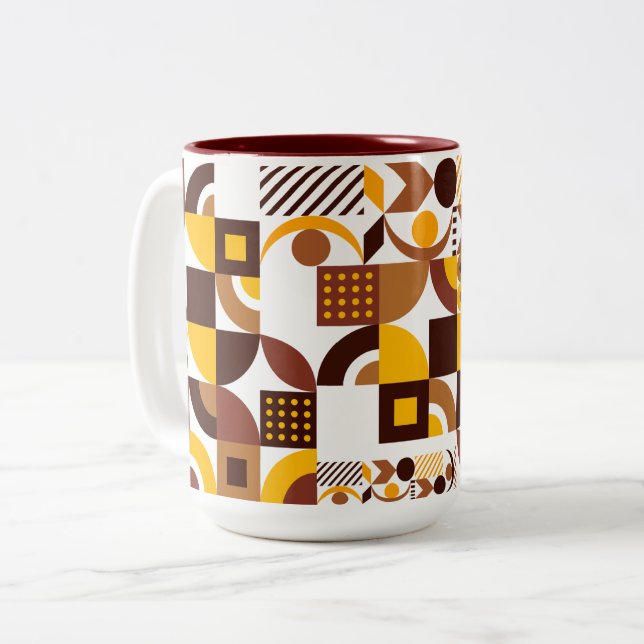 retro boho stil modern färglös geometrisk mönster Två-Tonad mugg (Framsida vänster)