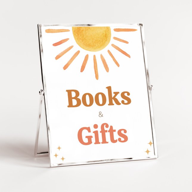Retro Boho Sunshine Baby Shower Bokar och Gifts Poster (Boy Boho Sunshine Baby Shower Books and Gift Sign)