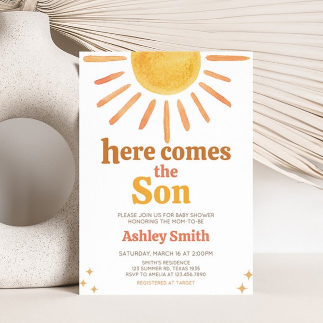 Retro Boho Sunshine Baby Shower Inbjudningar (Boy Boho Sunshine Baby Shower Invitation)