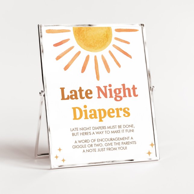 Retro Boho Sunshine Baby Shower Late Night Diables Poster (Boy Boho Sunshine Baby Shower Late Night Diapers Sign)