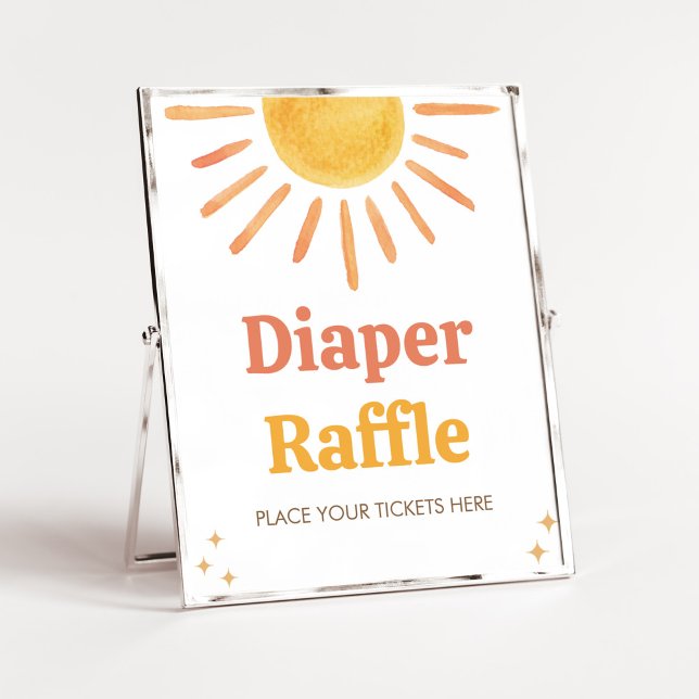 Retro Boho Sunshine Baby Shower Raffle Poster (Boy Boho Sunshine Baby Shower Diaper Raffle Sign)