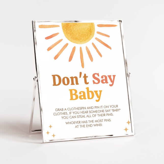 Retro Boho Sunshine Baby Shower Säg inte Baby Poster (Boy Boho Sunshine Baby Shower Don't Say Baby Sign)