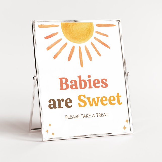 Retro Boho Sunshine Baby Shower Spädbarn är Sweet Poster (Boy Boho Sunshine Baby Shower Babies are Sweet Sign)