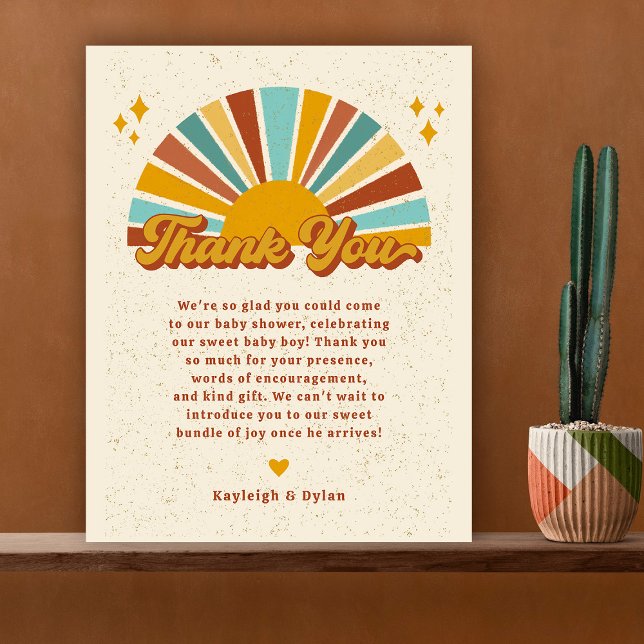 Retro Boho Sunshine Baby Shower Tack Kort (Skapare uppladdad)
