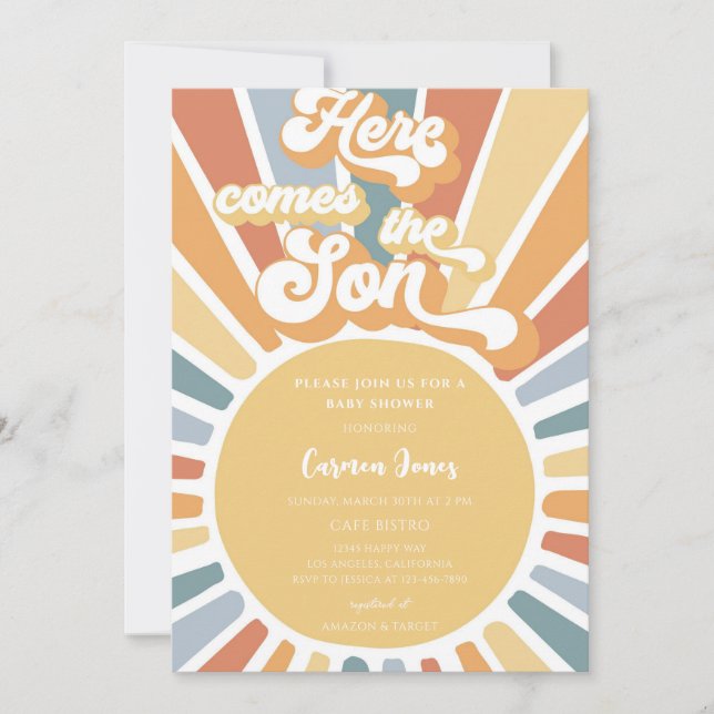 Retro Boho Sunshine Bebis Shower Inbjudningar (Framsida)