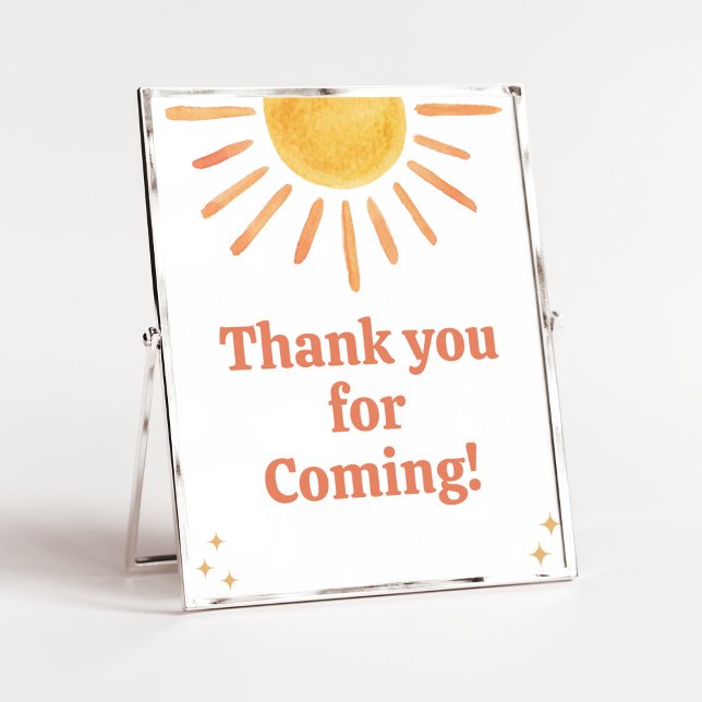 Retro Boho Sunshine Tack för att du kom Poster (Boy Boho Sunshine Baby Shower Thank you for Coming Sign)