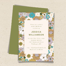 Retro Boho Teal Brown Blommigt Cute Baby Shower Inbjudningar