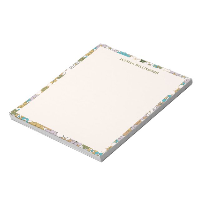 Retro Boho Teal Brun Blommig Söt Bebis Bebisdag Anteckningsblock (Roterad)