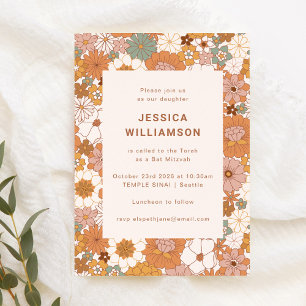 Retro Boho Terracotta Blommigt Cute Bat mitzvah Inbjudningar