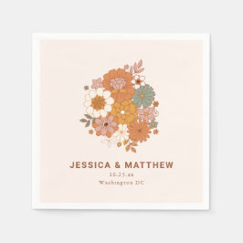Retro Boho Terracotta Floral Custom Name Wedding  Pappersservett