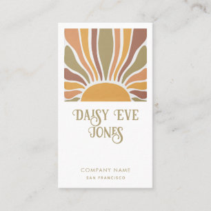 Retro Boho Terracotta Orange Grönt Sunburst Visitkort
