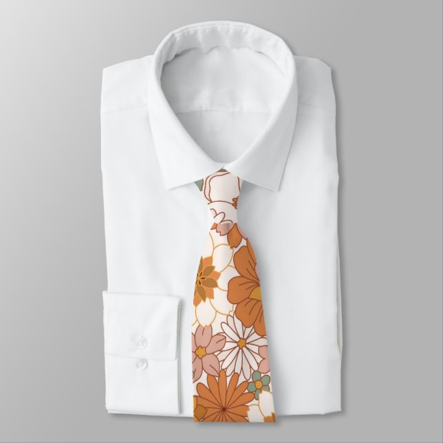 Retro Boho Terrakotta Blommor Höst  Slips (Bunden)