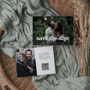 Retro Boho Typography och Två foton QR-kod Spara Datumet