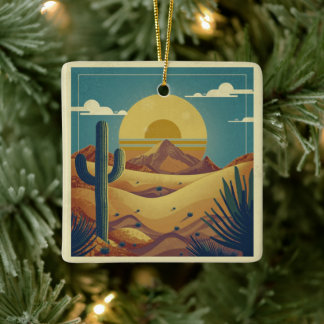 Retro Boho Vintage Style Desert Illustration Julgransprydnad Keramik