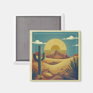 Retro Boho Vintage Style Desert Illustration Magnet