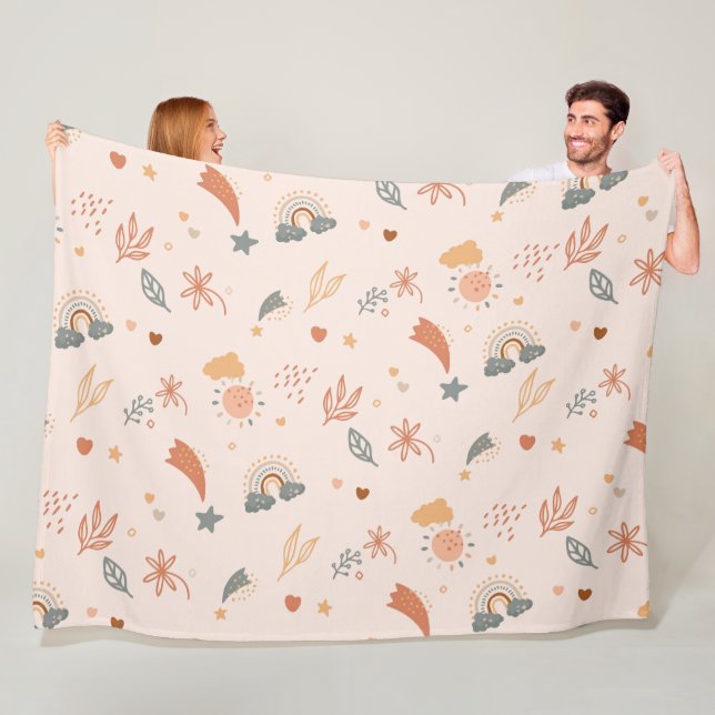 Retro Boho Watercolor Rainbow Neutralt Fleecefilt (På plats)