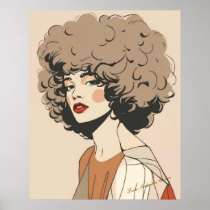 Retro Boho Woman Illustration Minimalist Wall Art Poster