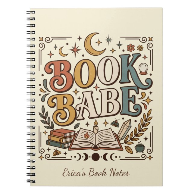 Retro Bok Flicka Mystisk Celestial Häxlik Boklig Anteckningsbok (Framsidan)