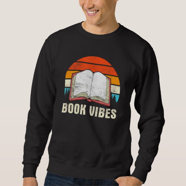 Retro Bok Vibes Bok Älskare Reading Bokar Bookworm Lång Ärmad Tröja (Framsida)