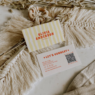 Retro Bold 70:s Boho Groovy-Funky Unik QR-kod Visitkort