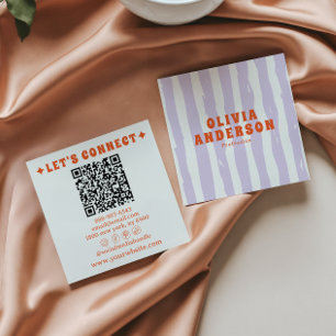 Retro Bold 70s Boho Groovy-Trendig Unik QR-kod Fyrkantigt Visitkort