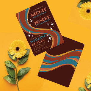 Retro Bold 70's Rainbow Swirl Avslappnad Bröllop Inbjudningar