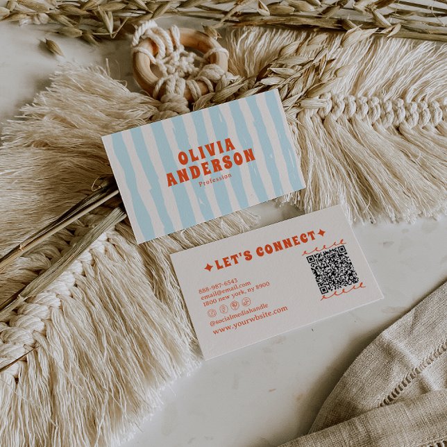 Retro Bold Groovy Funky Trendig Roligt QR-kod Visitkort (Skapare uppladdad)