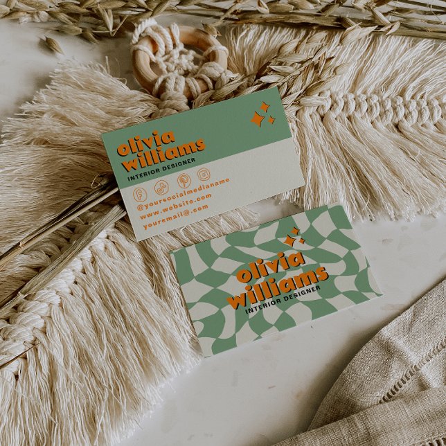 Retro Bold Psychedelic Groovy Checkered Unique Fun Visitkort (Skapare uppladdad)