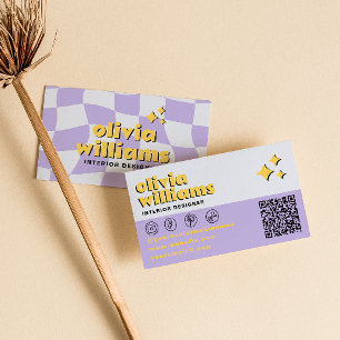 Retro Bold QR-kod 70-tal Groovy Rutig Trendig Visitkort