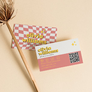 Retro Bold QR-kod 70-tal Groovy Rutig Trendig Visitkort