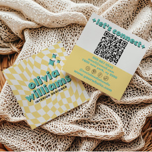 Retro Bold QR-kod Groovy Rutig Boho Trendig Fyrkantigt Visitkort