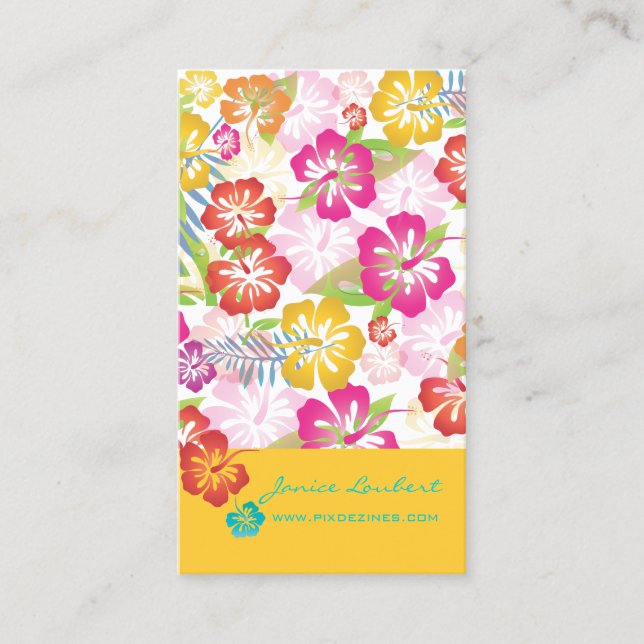 RETRO BOLD TROPICAL FLOWERS, HIBISCUS VISITKORT (Framsida)