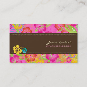 RETRO BOLD TROPICAL FLOWERS, HIBISCUS VISITKORT