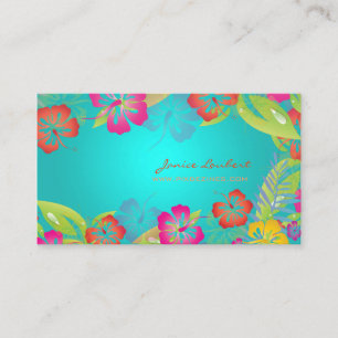 RETRO BOLD TROPICAL FLOWERS, HIBISCUS VISITKORT